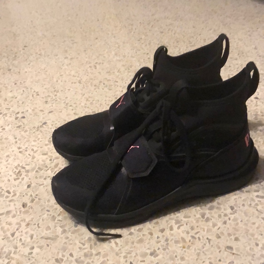Black and pink puma shoes